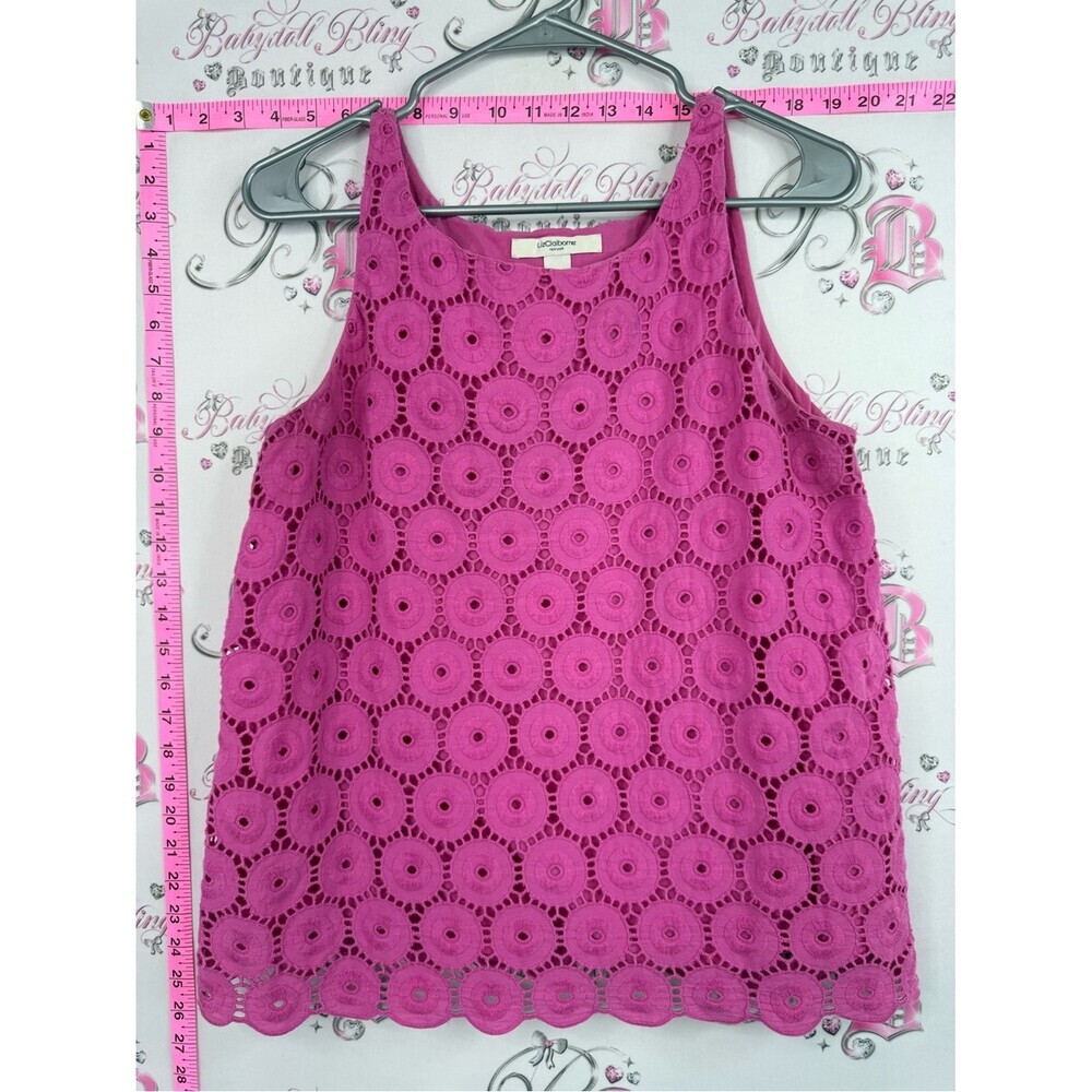 Liz Claiborne top tank top pink bright Magenta Crochet Tank Top